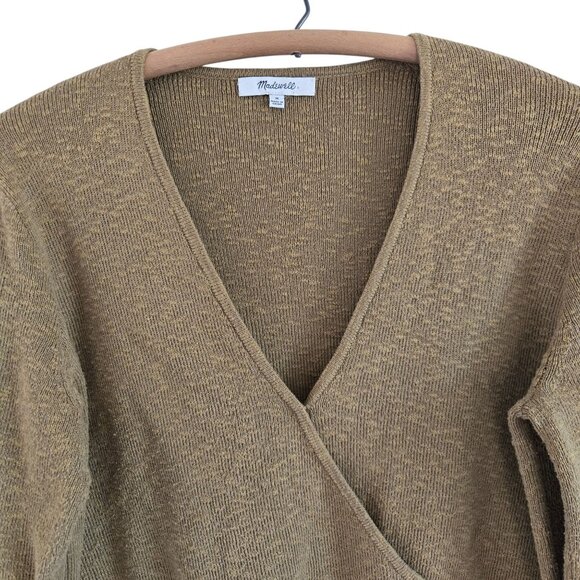 Madewell Womens Surplice Wrap Sweater M Olive Green Cotton Blend Long Sleeve - Picture 8 of 14